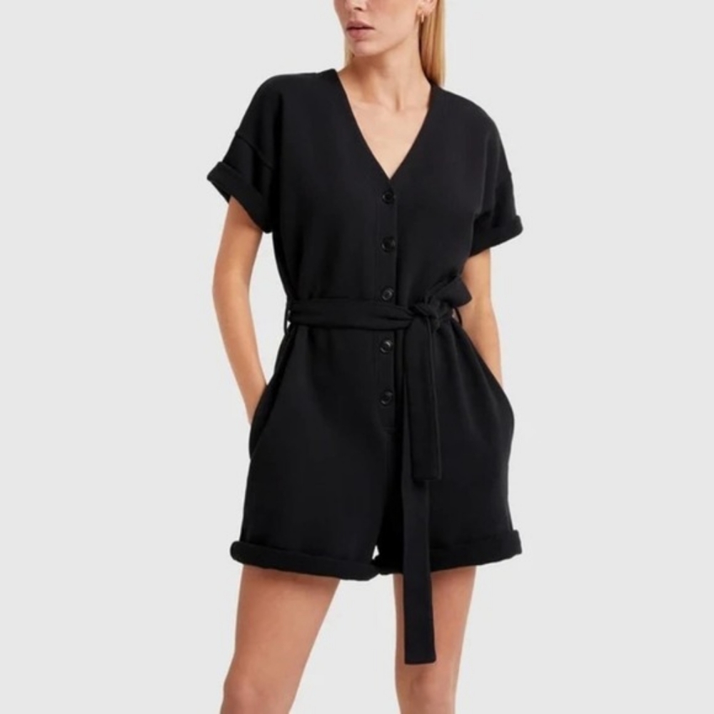 Alex Mill Washed Black Short Sleeve Knit Pocket French Terry Romper Size L